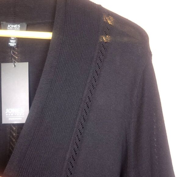 NWT Jones New York Black Knit Open Front Short Sleeve Cardigan Shrug Size Large - Picture 5 of 8